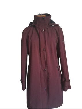CALVIN KLEIN Water Resistant 4 Way Stretch Jacket Coat Merlot Removable Hood MED